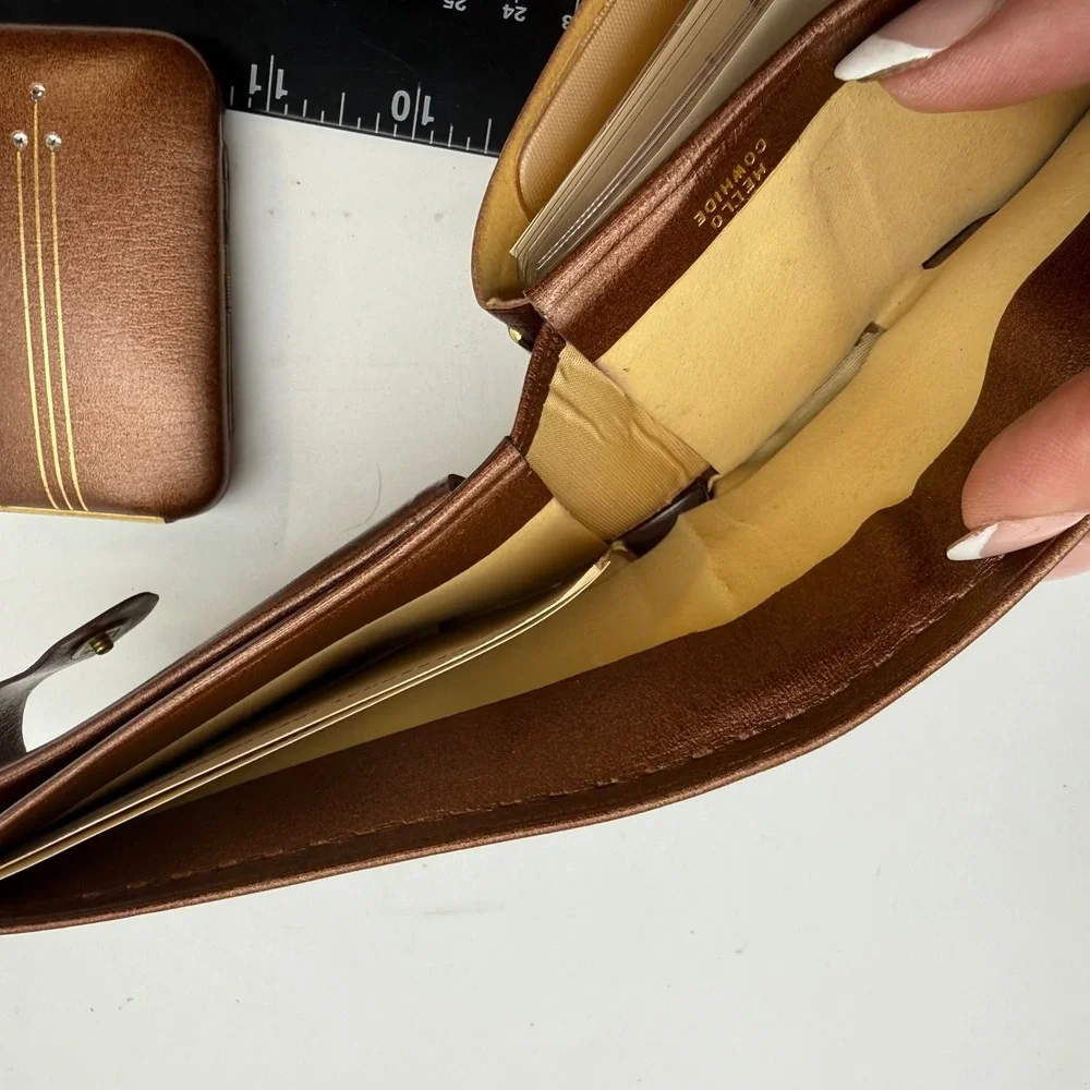 Vintage Lady Buxton Brown Mello Cowhide Wallet and Key Case Set Gold Accents